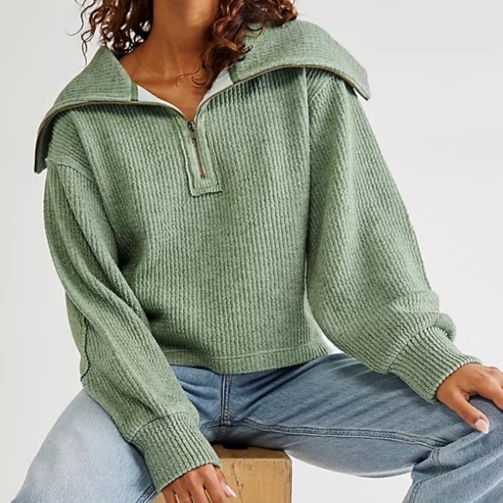 Free People Dean Pullover in Mountain Green